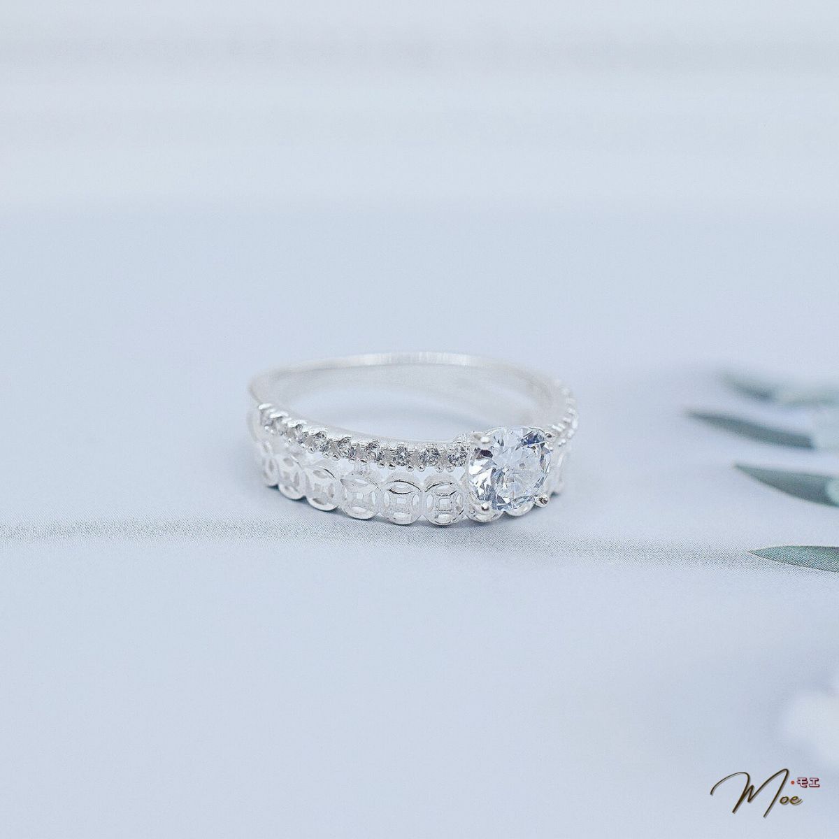 N147 - Nhẫn kim tiền kép dải đá kim cương_thumbnail_1