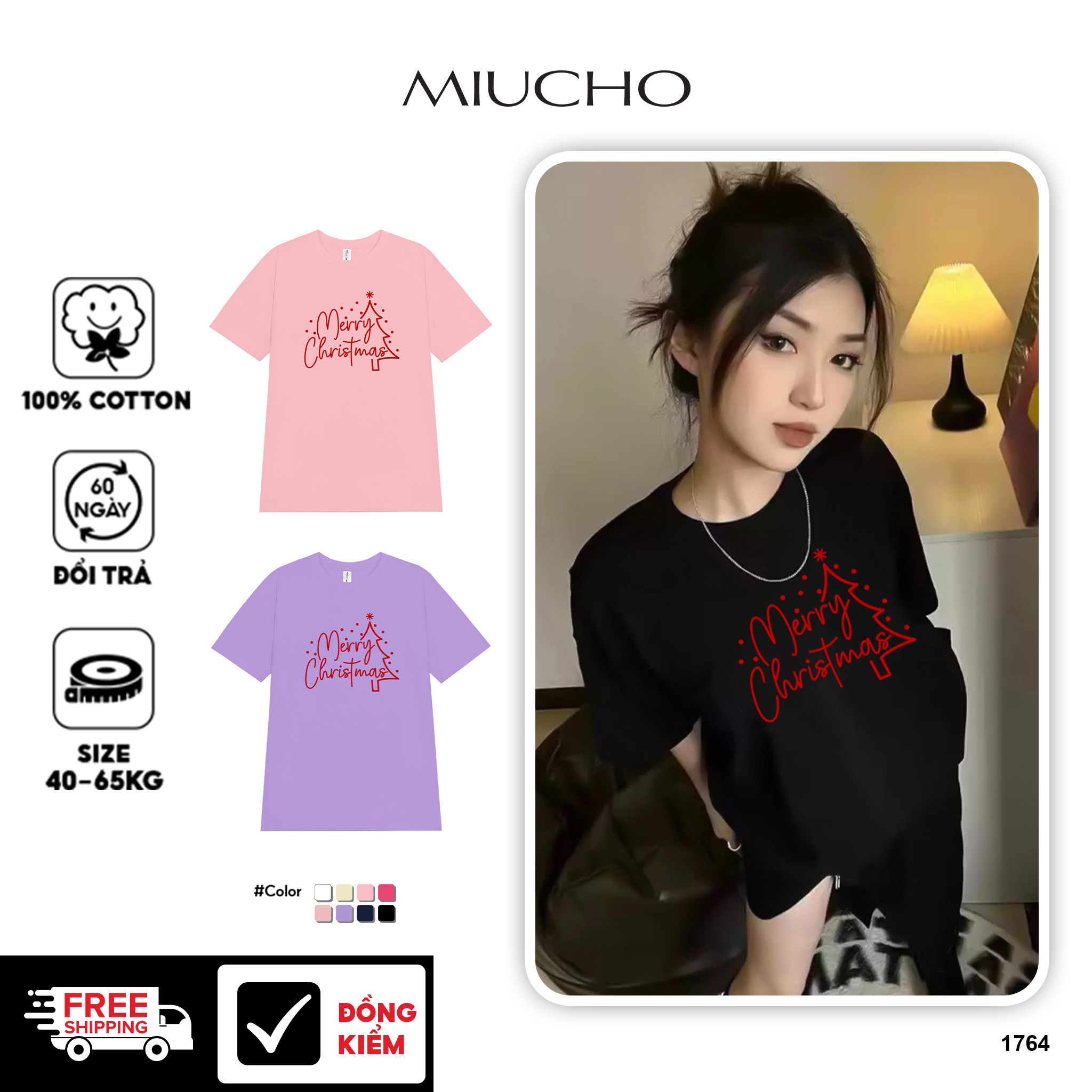 Áo thun nữ giáng sinh noel form vừa regular vải cotton 4c thoáng mát 1764 Miucho Chic Chic in mix