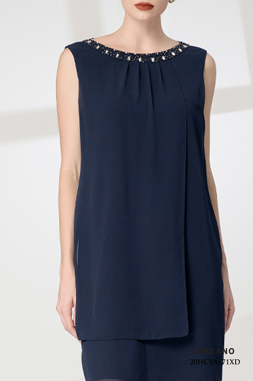 Đầm suông A xanh than tà bong lớp đính đá cổ_thumbnail_2