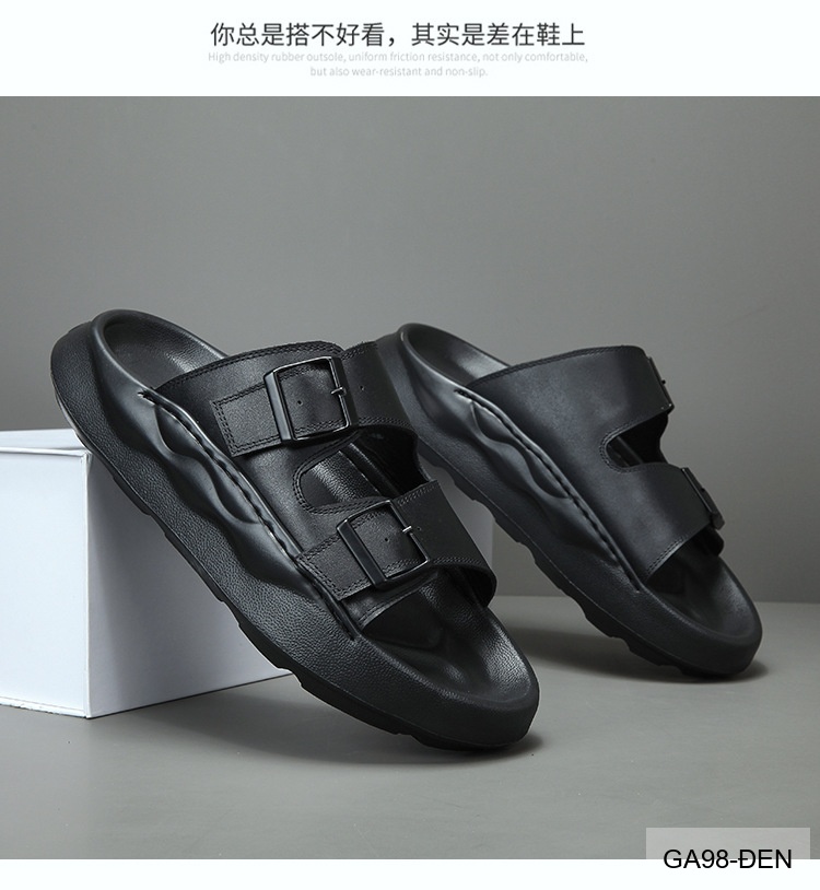 GA98 - Dép xỏ ngón nam đế dày thời trang, da bò mềm, hai quai khóa kim loại, màu Xanh Lá Cây và Đen_thumbnail_22
