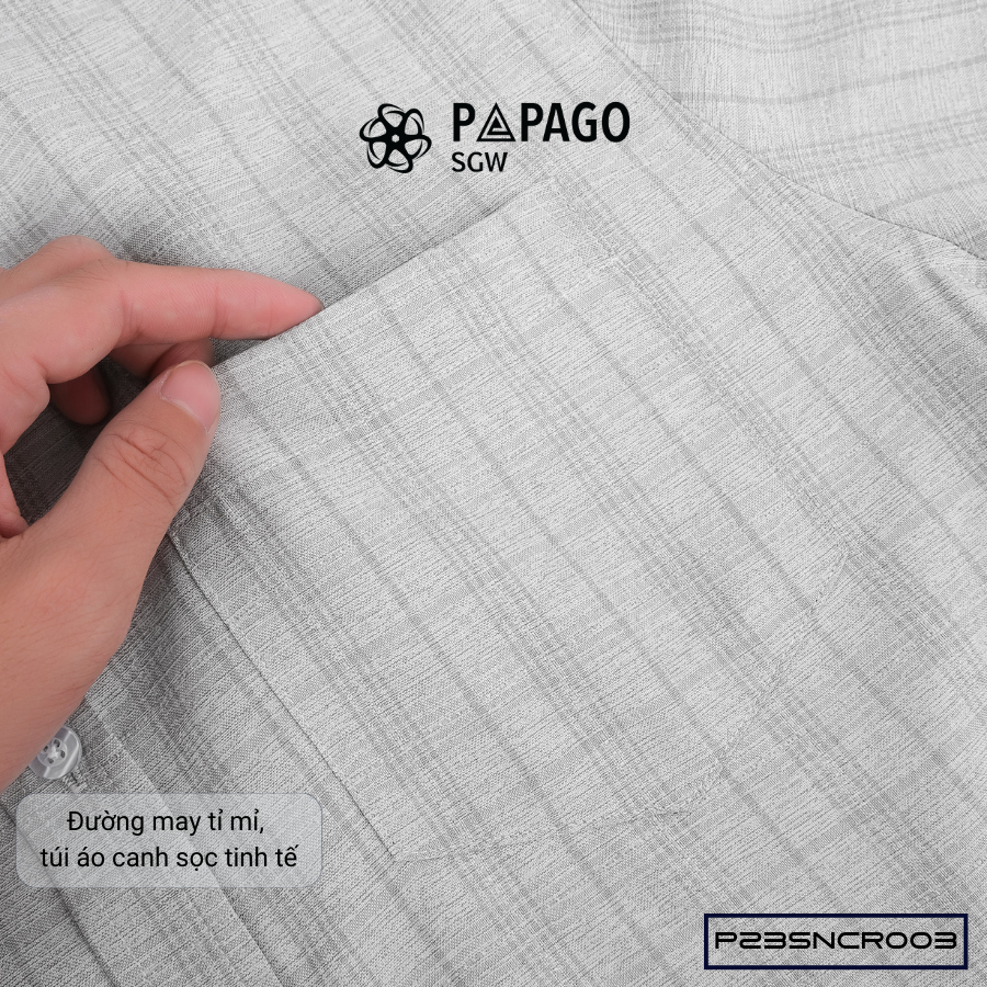 Áo sơ mi nam trung niên PAPAGO tay ngắn lai bầu sọc caro xô đũi mềm mịn cao cấp - P23SNCR003_thumbnail_7