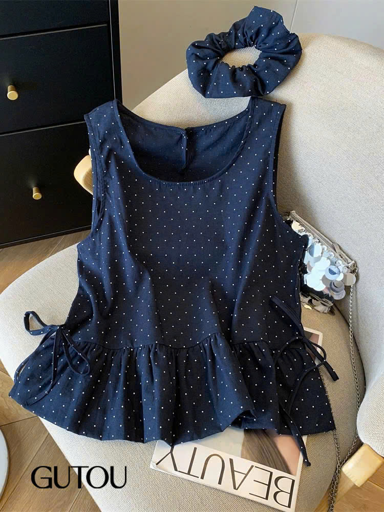 [ GUTOU ] Áo Chấm Bi Phối Bèo+Scrunchie_thumbnail_3