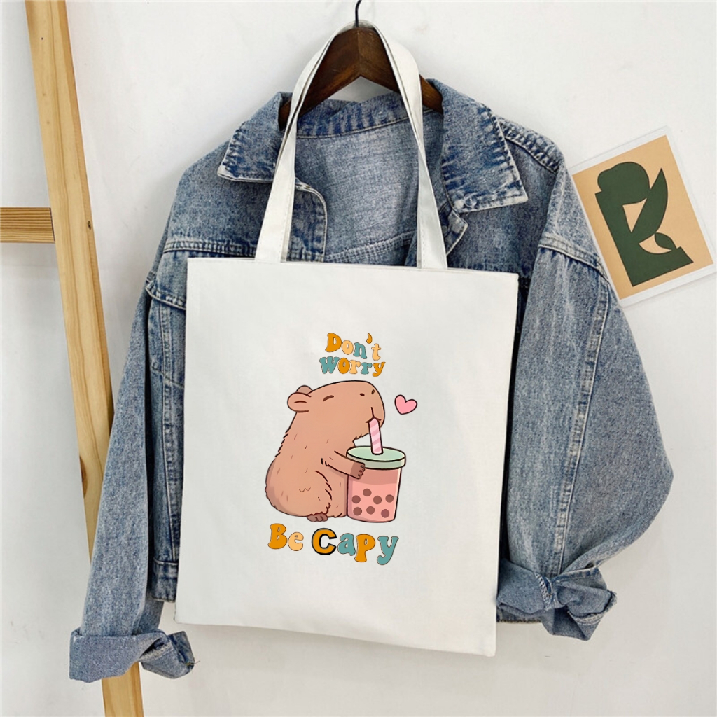 Túi tote in hình Capybara có túi phụ- Túi vải canvas kích thước 33x37cm đựng vừa A4 và laptop - TOTE05_thumbnail_12