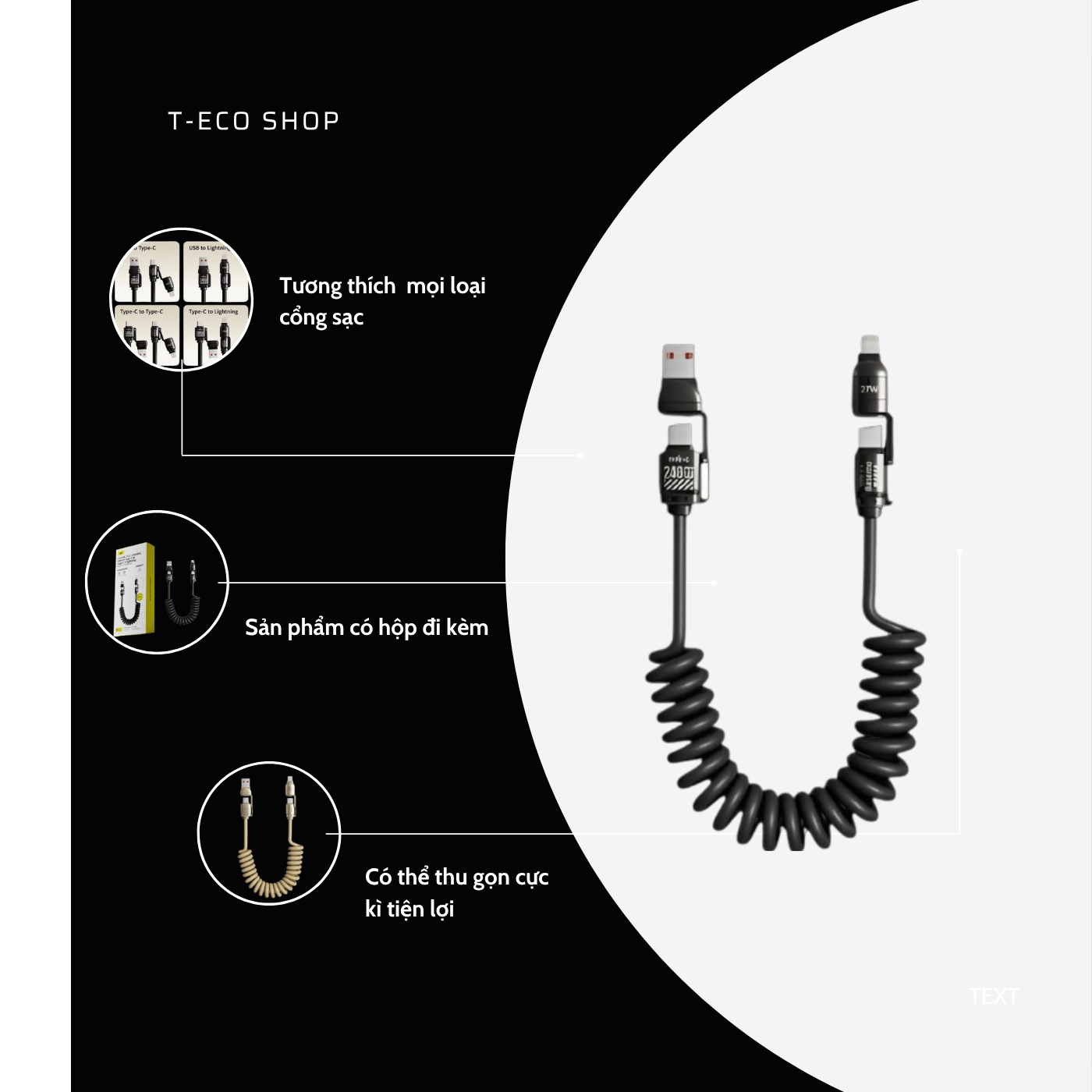 T-ECO SHOP | Cáp Sạc Lò Xo 4 Trong 1 240W – Co Giãn 2m, Type-C, iPhone, Sạc Siêu Nhanh_thumbnail_5