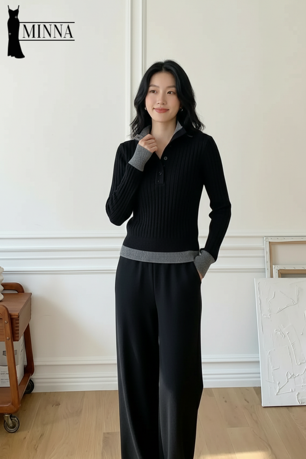Ribbed Knit Polo Sweater - MA044_thumbnail_2