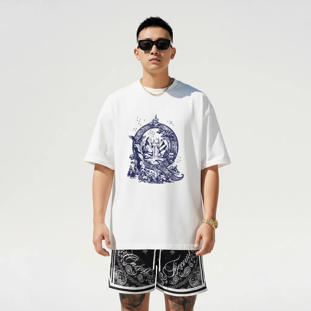 Áo thun form rộng Miucho Iconic chữ Q nghệ thuật vải cotton thoáng mát cổ tròn tay ngắn 2762_thumbnail_6