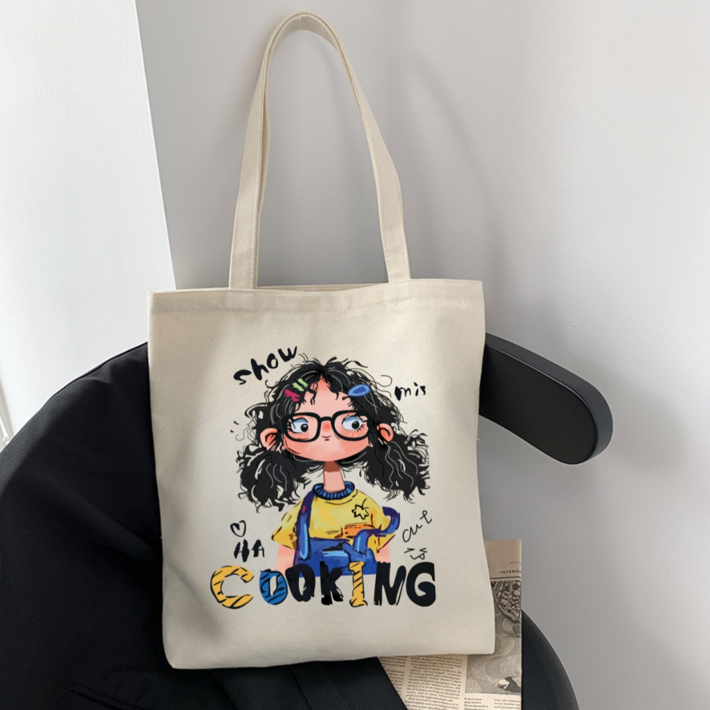 Túi tote in hình Cô gái - Túi vải canvas kích thước 33x37cm đựng vừa A4  và laptop - TOTE23_thumbnail_0