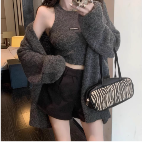 Bộ Áo Cropped & Áo Khoác Cardigan Dệt Kim Mềm Mại_thumbnail_7