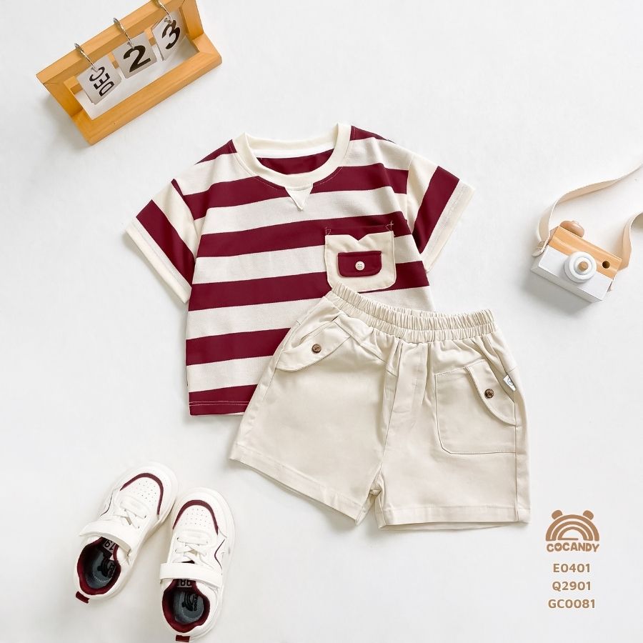 Áo cộc ĐỎ kẻ BE phối nẹp V_thumbnail_1