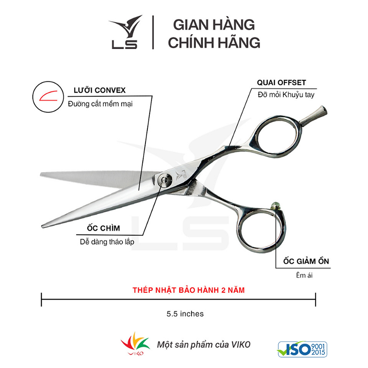 Kéo cắt tóc Viko LS CB1555 size kéo 5.5 inches(tay phải) - bảo hành 2 năm_thumbnail_7