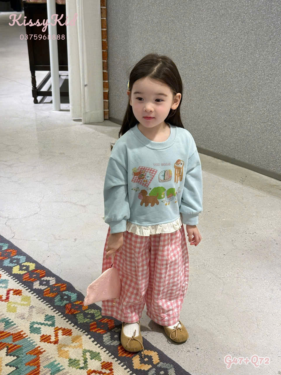 (G47) Áo nỉ mỏng màu xanh họa tiết viền bèo Opao_thumbnail_0