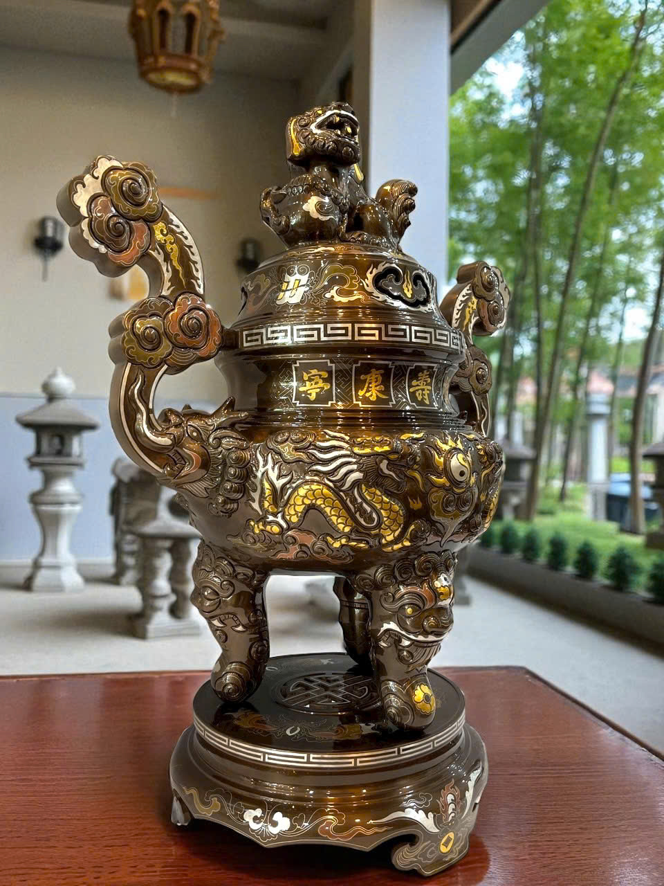 Bộ ngũ sự đúc rồng  nổi khảm ngũ sắc kỹ cao 70cm _thumbnail_3