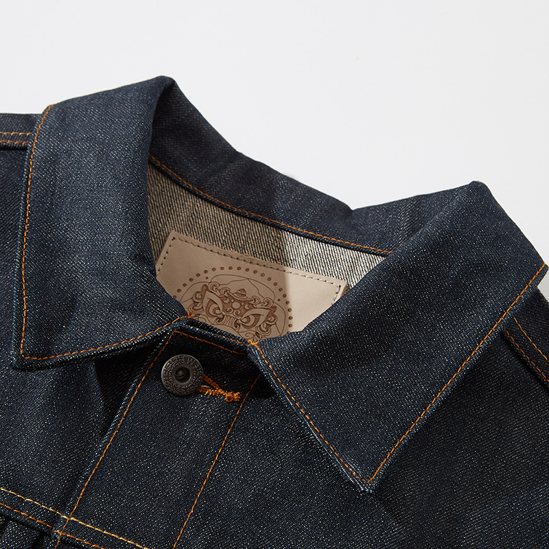 Áo denim viền đỏ vải xay nhuyễn dày cứng Mỹ retro hợp thời trang nguyên bò áo khoác denim dành cho nam giới_thumbnail_2