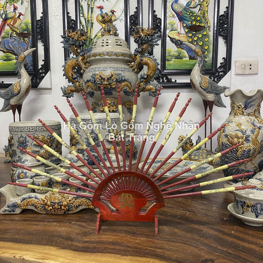 Bộ Đũa Thờ Cúng 10 Đôi Xòe, Đứng ( Nhựa) + Kệ Gỗ Hương Đồ Tâm Linh, Phong Thủy
