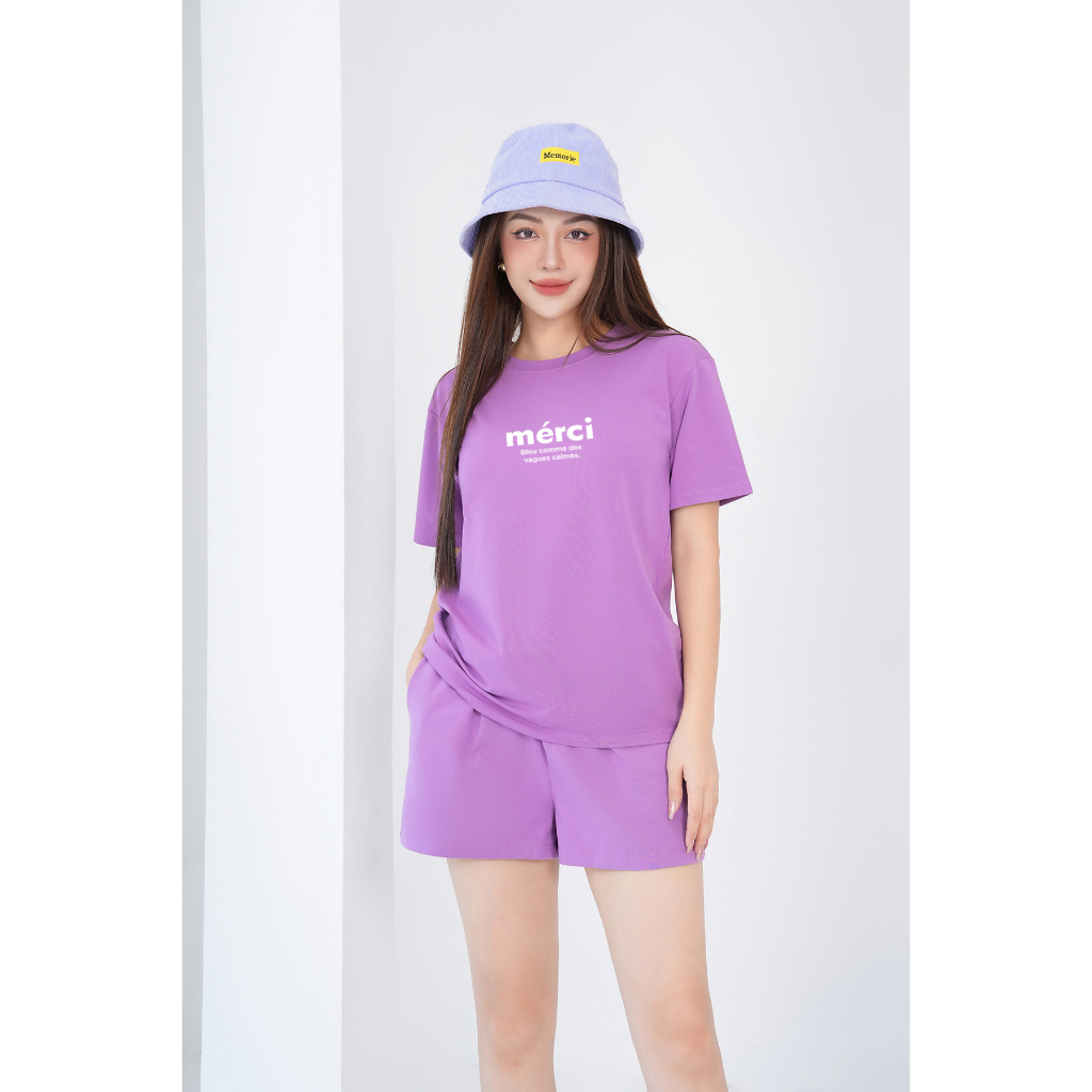 [Form Rộng] Đồ bộ nữ mặc nhà cotton 4 chiều in chữ Merci - Set quần áo nữ mùa hè- LOZA BR6286_thumbnail_2