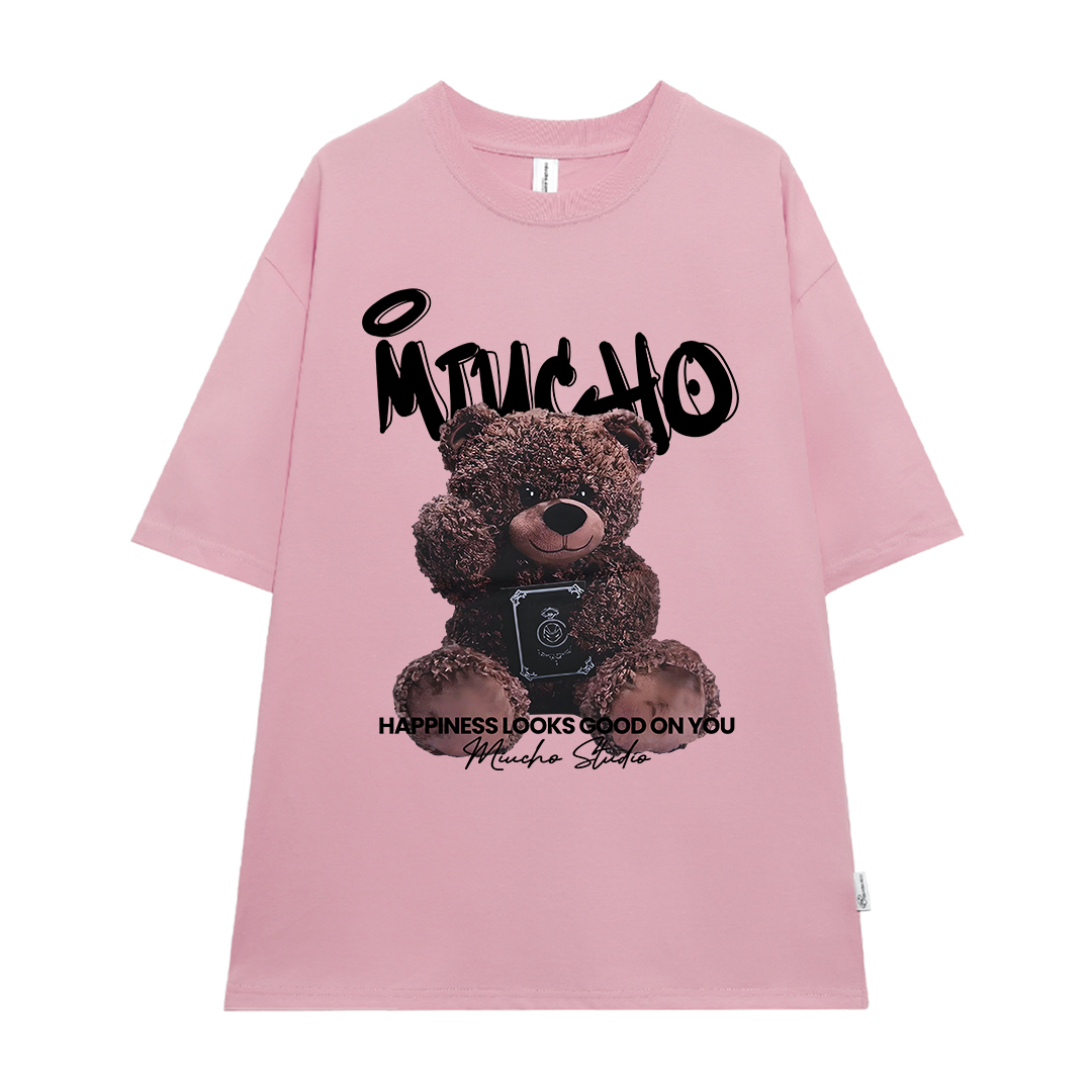 Áo thun nữ gấu bông dễ thương form rộng 2059 Miucho vải cotton 4c 220gsm cổ tròn tay ngắn in mix