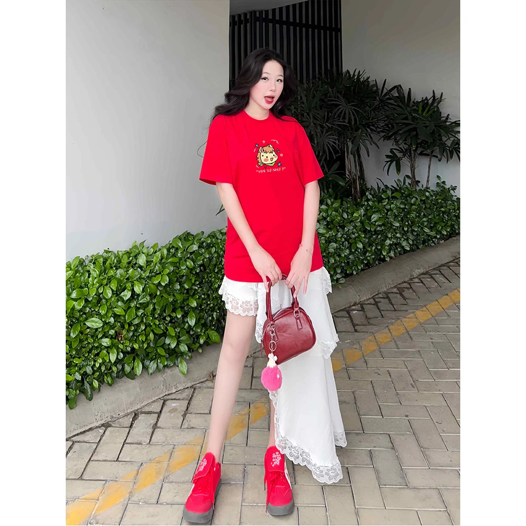 Áo thun nữ oversize Tết Miucho chất vải dày dặn thoáng mát đứng form Vạn Sự Như Ý 2919_thumbnail_5