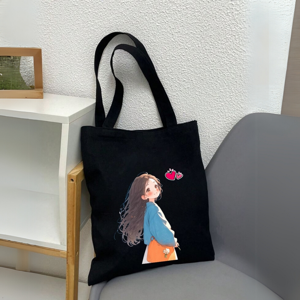 Túi Tote BST cô gái  - Túi vải canvas có túi phụ và khoá kéo đựng vừa A4 và laptop (33x37cm) - TOTE28_thumbnail_11