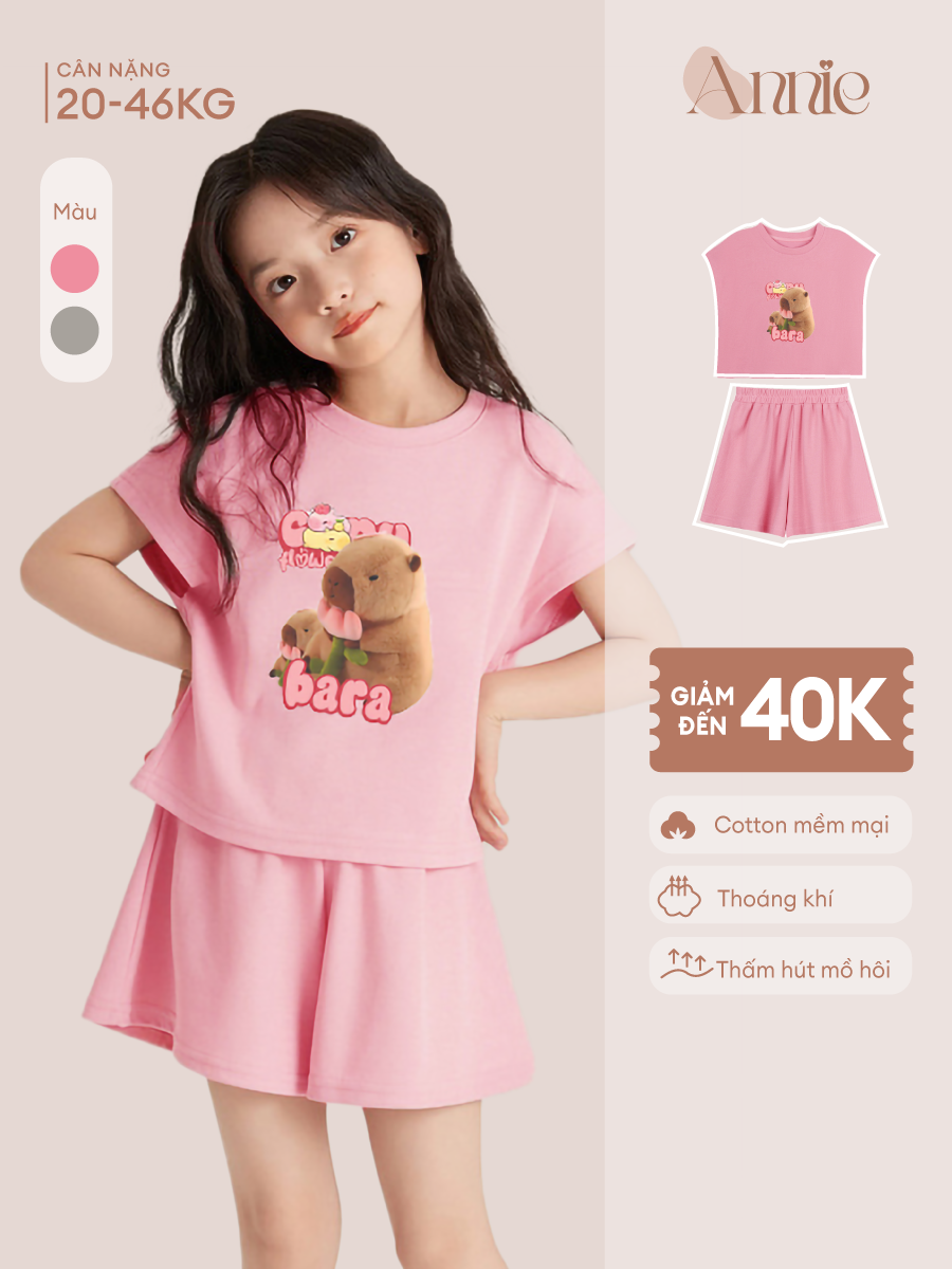 Bộ thun bé gái in Capybara BD25004