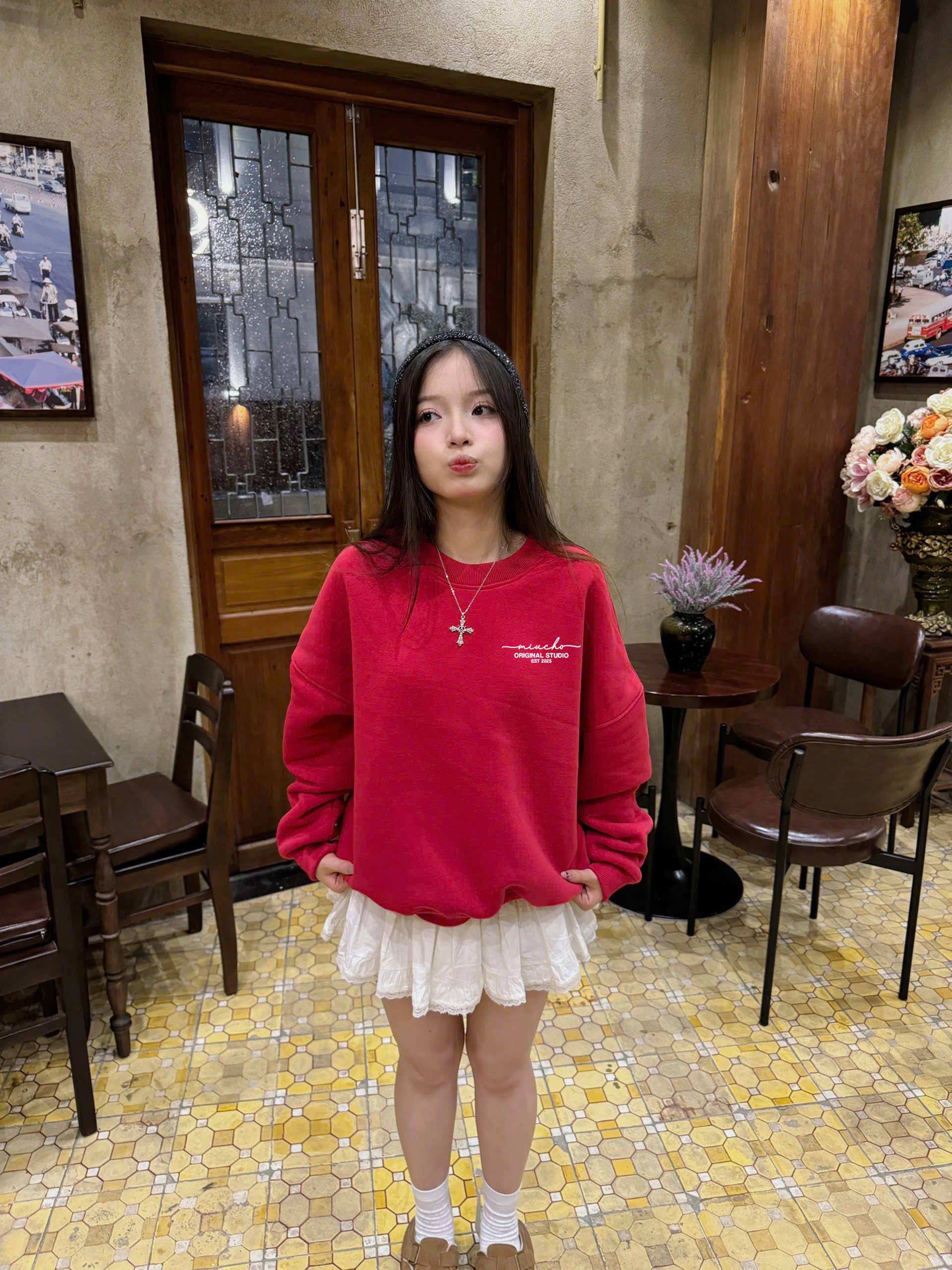 Áo sweater nữ form boxy 1902 Miucho cổ tròn vải nỉ bông 350 GSM in basic_thumbnail_6