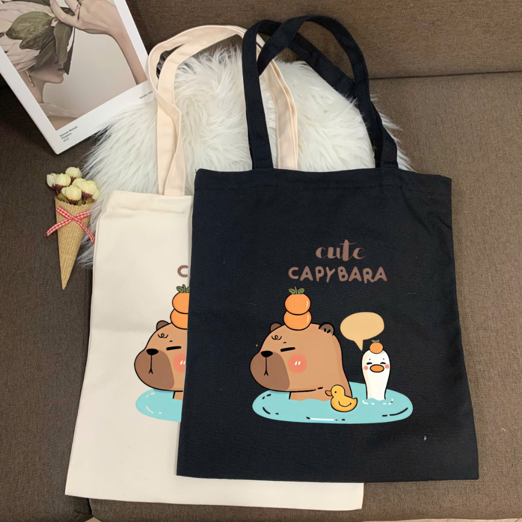 Túi tote in hình Capybara Cute - Túi vải canvas kích thước 33x37cm đựng vừa A4  và laptop - TOTE10_thumbnail_5