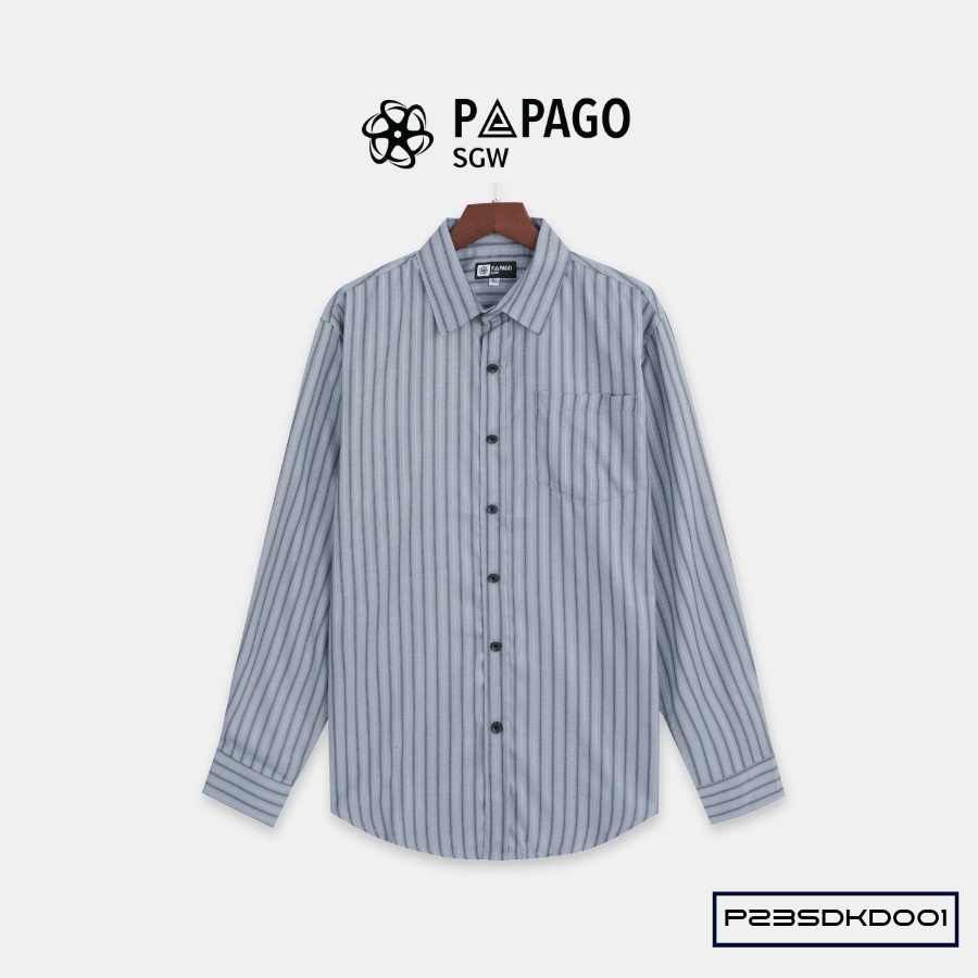 Áo sơ mi nam trung niên PAPAGO tay dài lai bầu vải xô đũi kẻ dọc - P23SDKD001_thumbnail_5