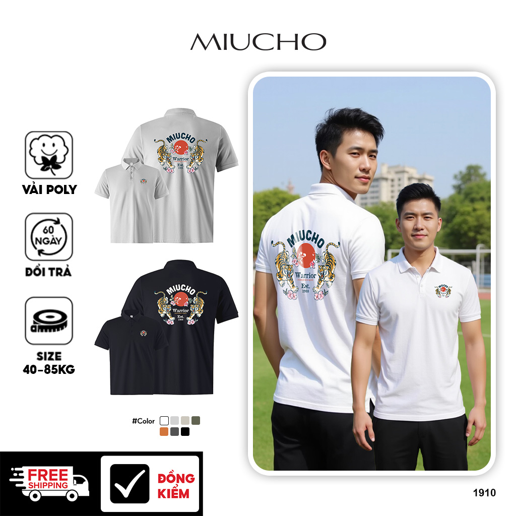 Áo polo nam form vừa 1910 Miucho Iconic vải cá sấu đứng form thoáng mát in mix_thumbnail_1