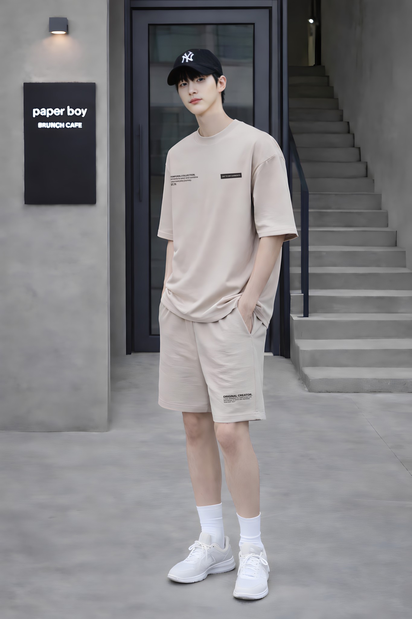 Áo phông bé trai dáng rộng màu be in hình_thumbnail_2