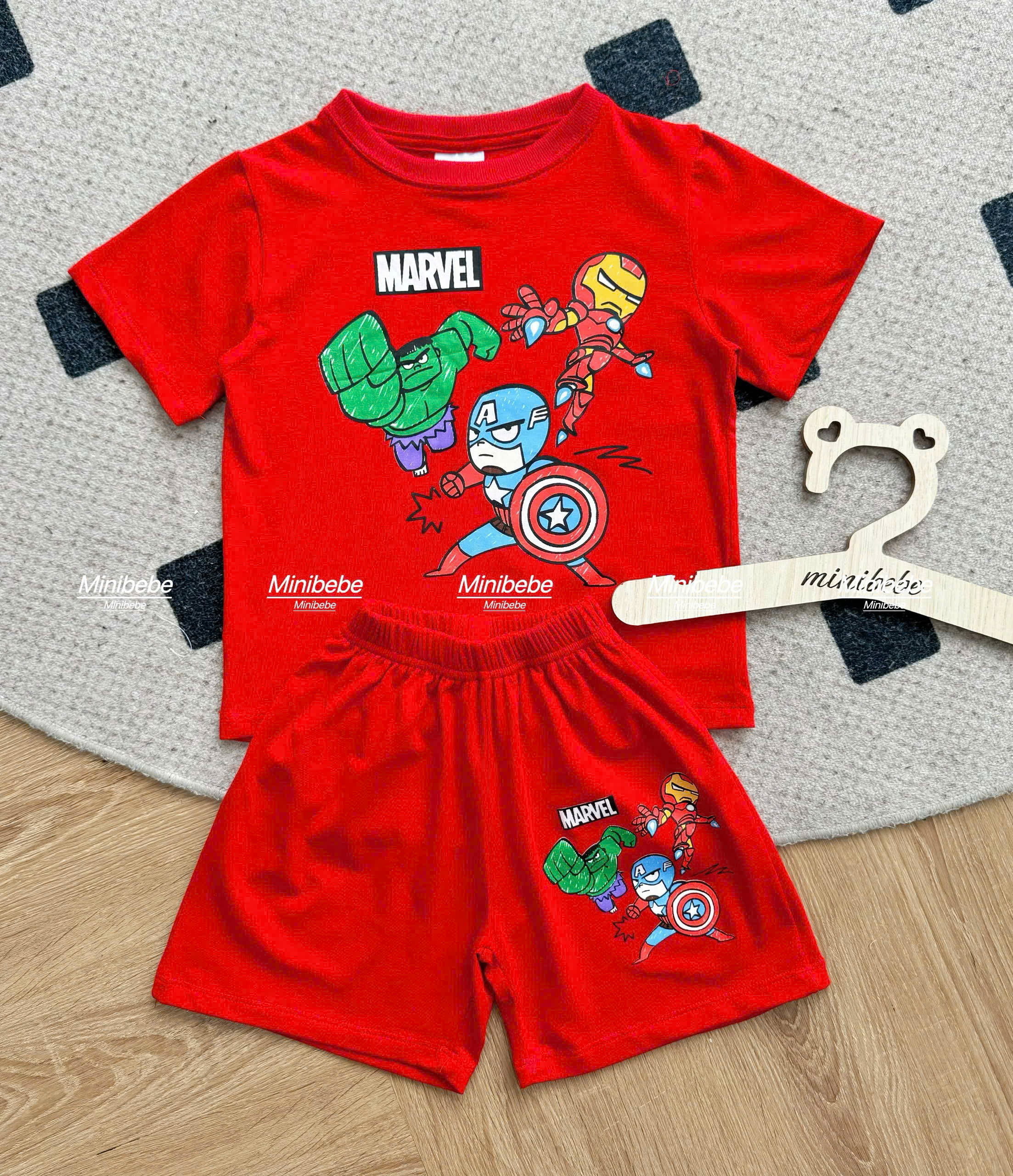 B34 SET 2 BỘ CỘC ĐỎ ĐEN MARVEL MINIBEBE- A100.103