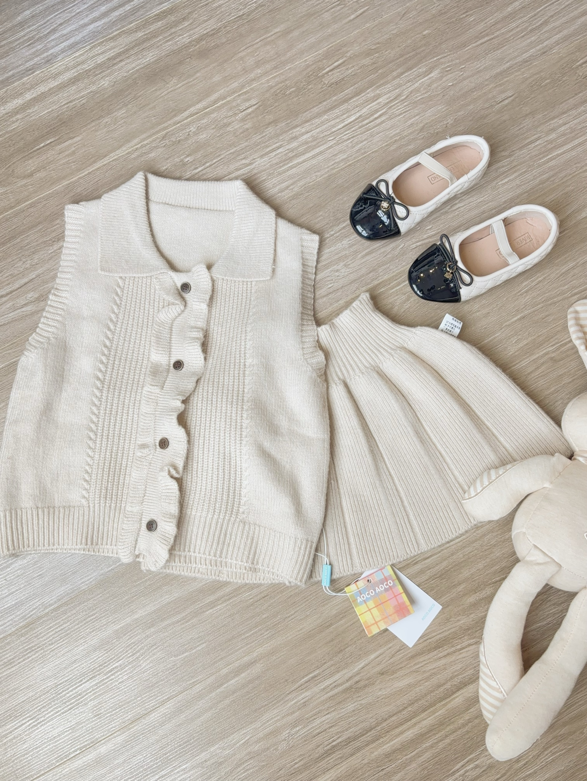 (D8) Set len màu be áo kèm váy