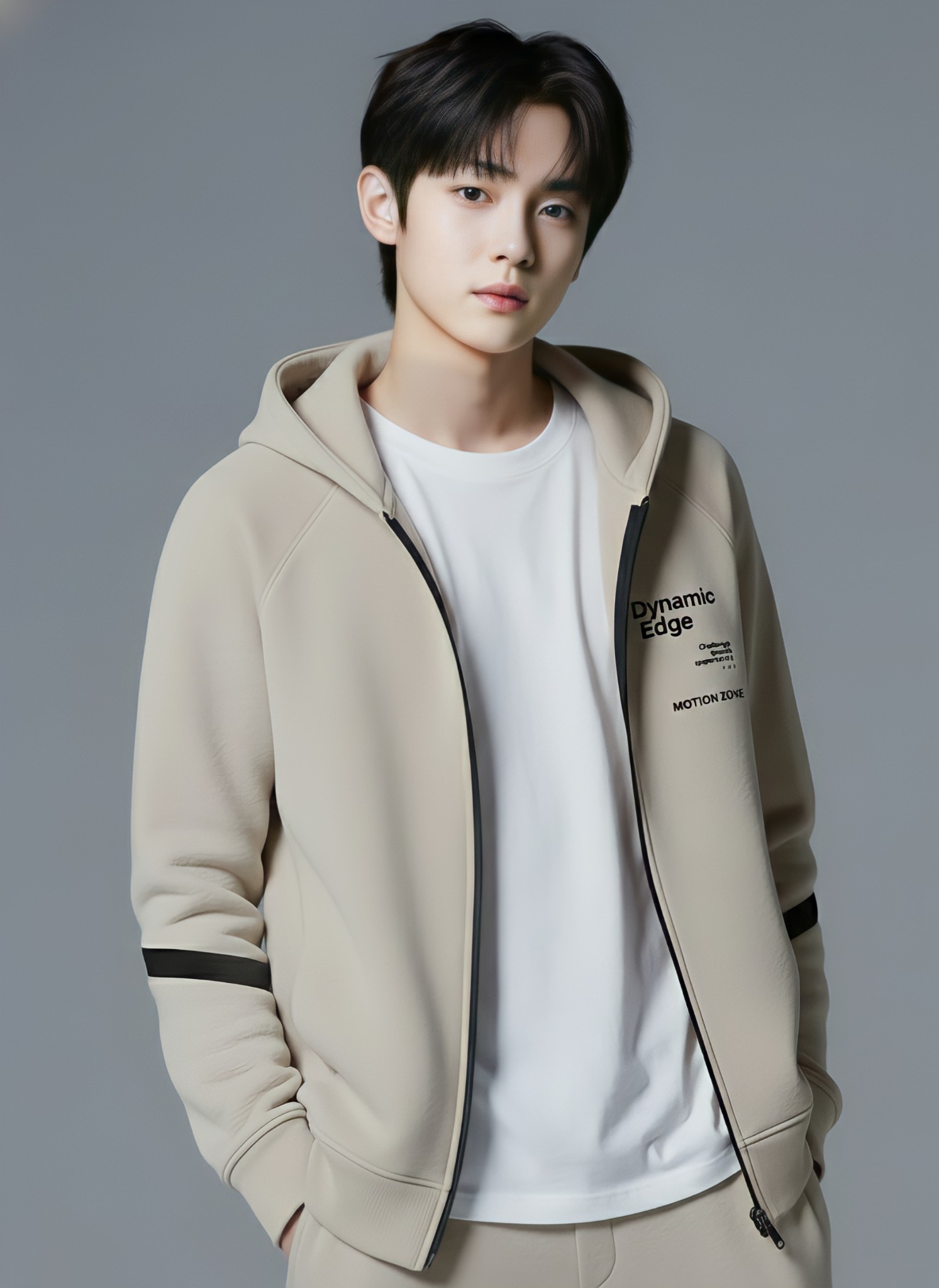 Áo khoác nỉ be tay in sọc đen