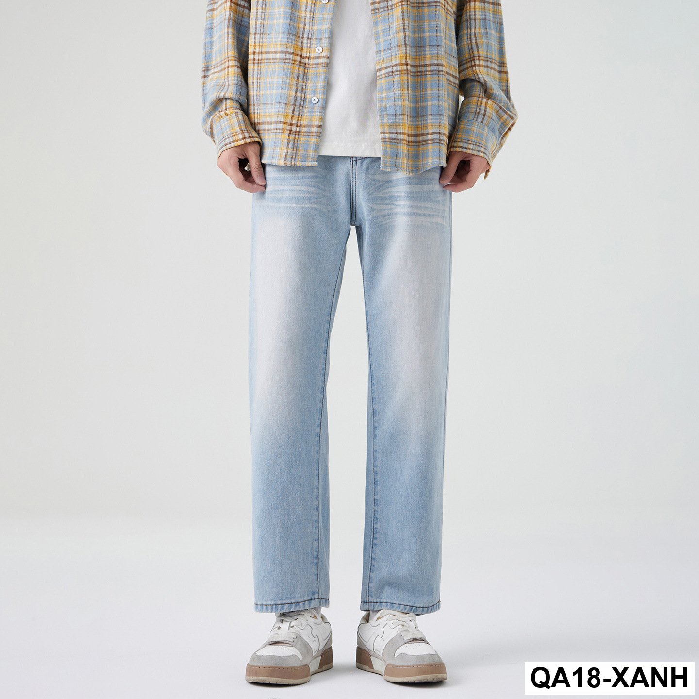 2025Quần jean nam thẳng màu nhạt mùa thu phong cách MỹcleanfitQuần crop đa năng có thiết kế sọc wash