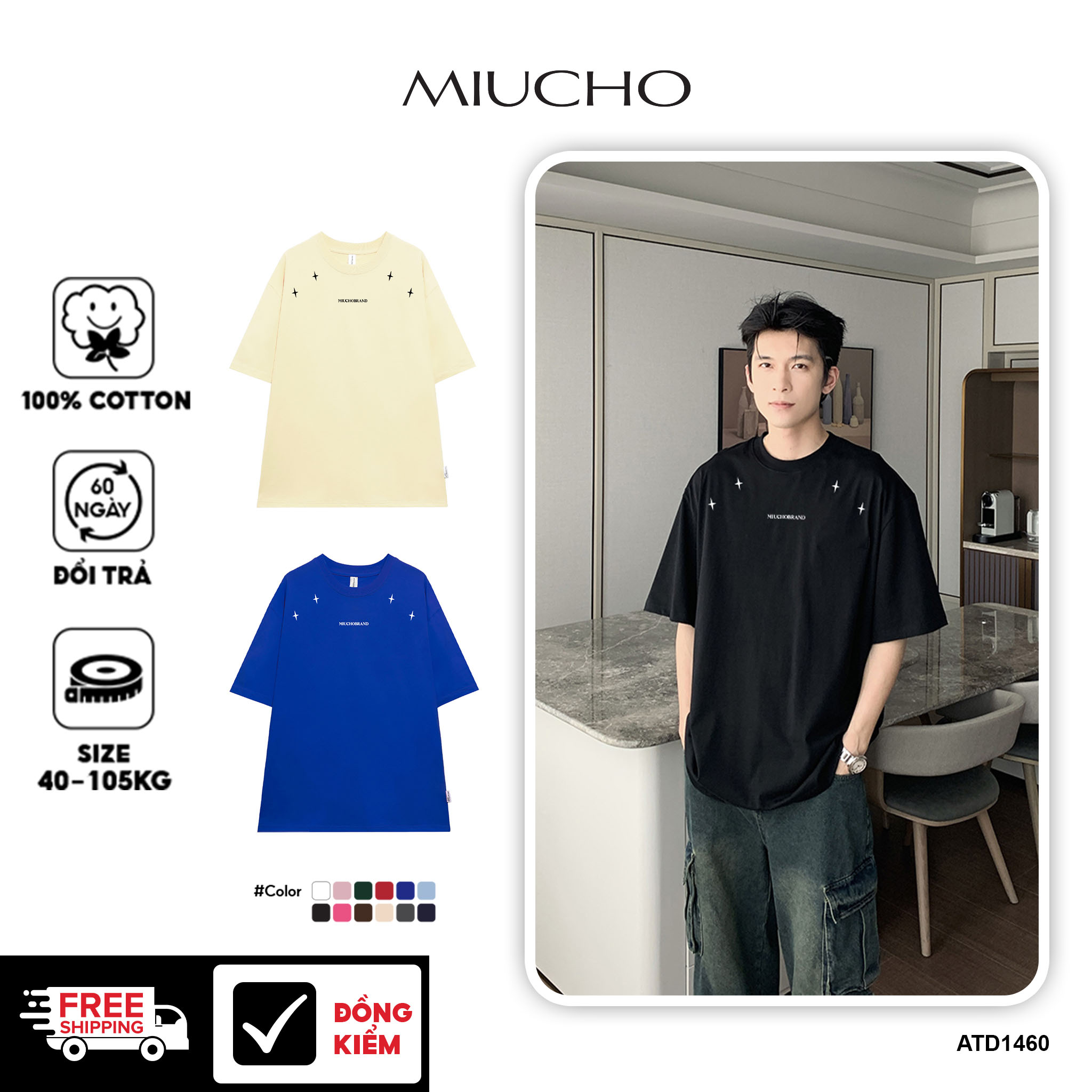 Áo thun nam form rộng local brand ATD1460 Miucho Man vải cotton thoáng mát cổ tròn in artword