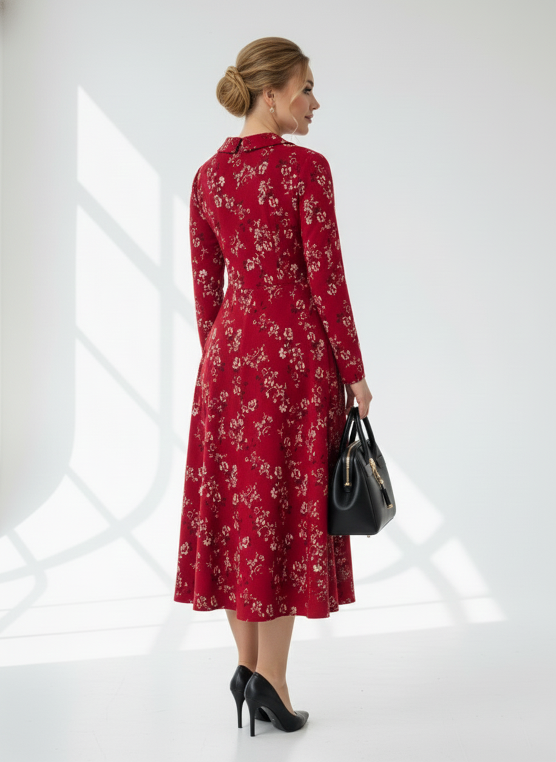 Váy Đầm ôm chân rủ Vải len  Cổ có lá bẻ bổ  cài khuy  Tay dài Dài đến bắp chân_thumbnail_5