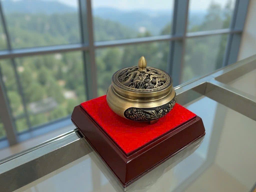 Lư đốt trầm rồng phượng bằng đồng _thumbnail_1