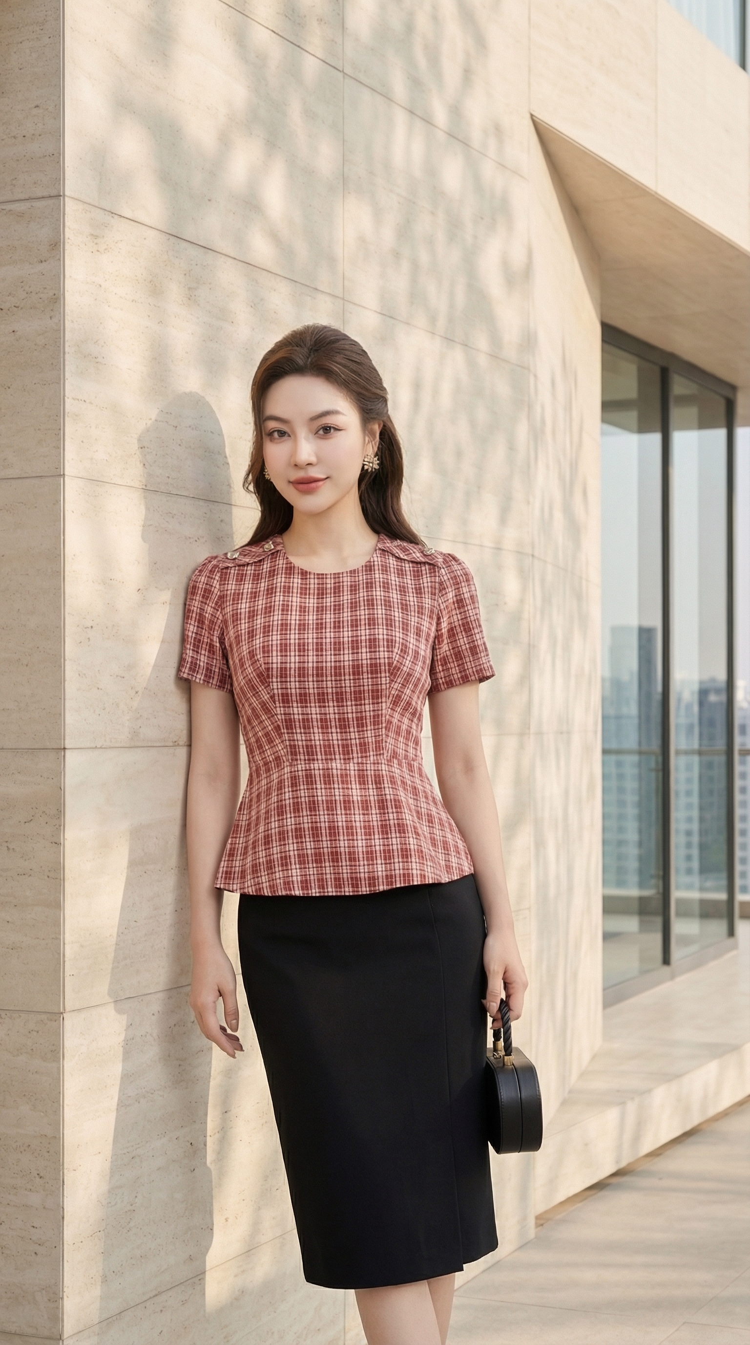 Áo sơ mi TRALI 26103 kẻ caro đỏ