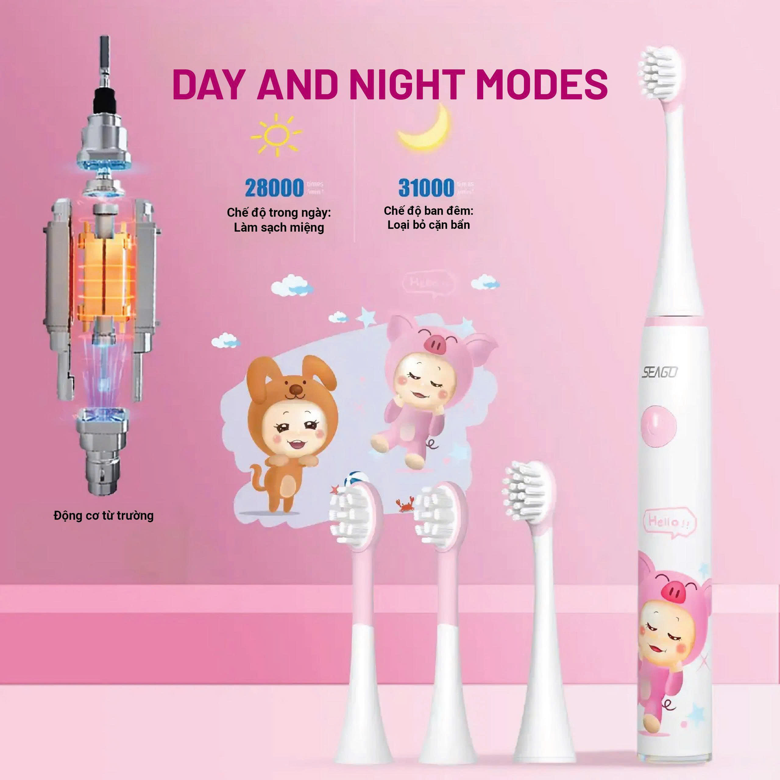 Bàn chải điện trẻ em Seago Hồng - SG-567-PINK