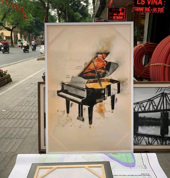 Tranh canvas Đàn Grand Piano 100x150cm viền trắng