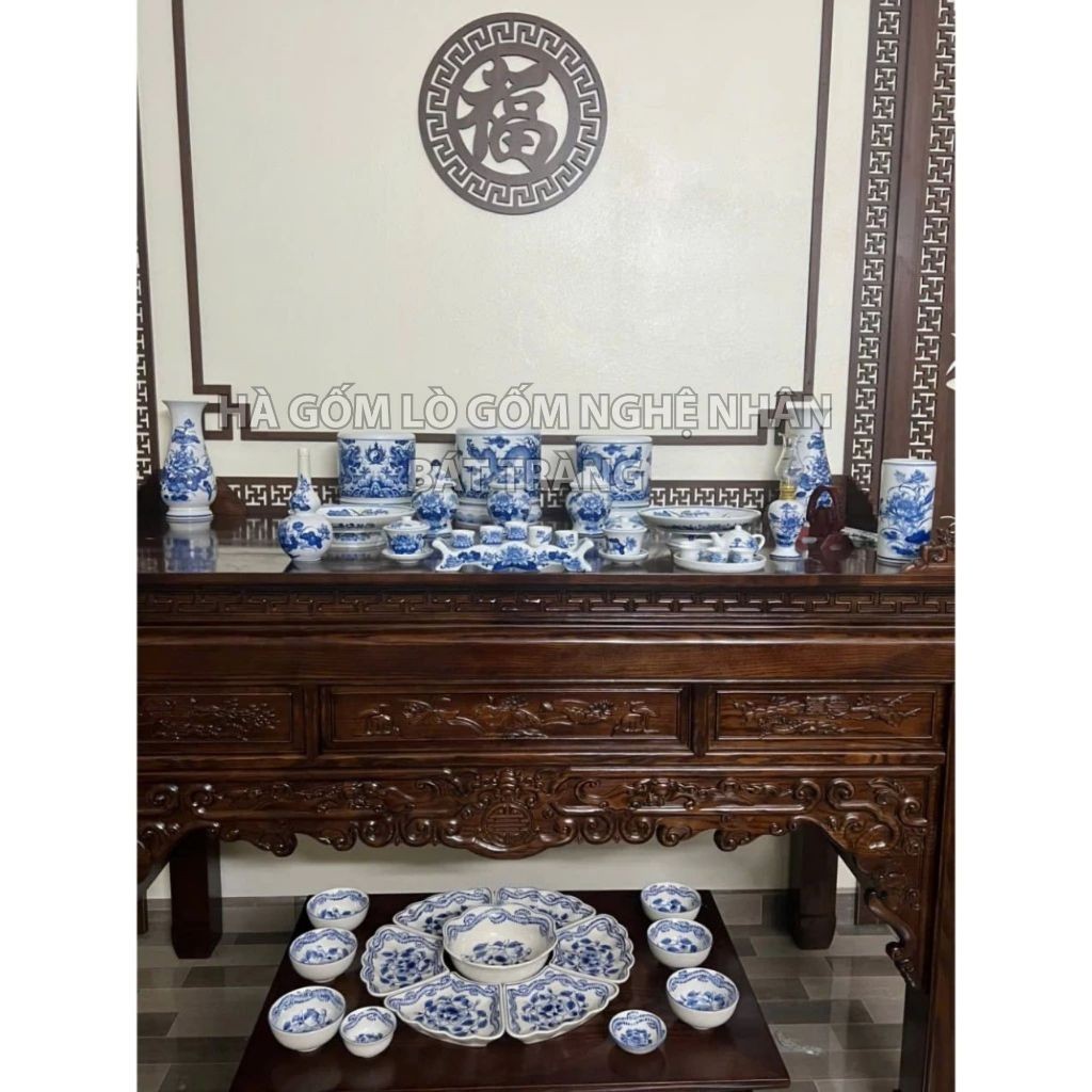 HG355 Đồ Thờ Cúng Bộ 23 món ban thờ 1M27 men lam nghệ nhân Bát Tràng chế tác TẶNG Thất Bảo, Tro Nếp_thumbnail_8