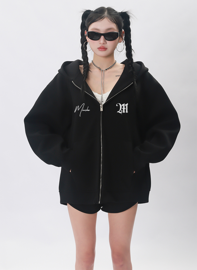 Áo hoodie zip local brand form rộng vải nỉ chân cua HZD1635 Miucho in typography_thumbnail_5