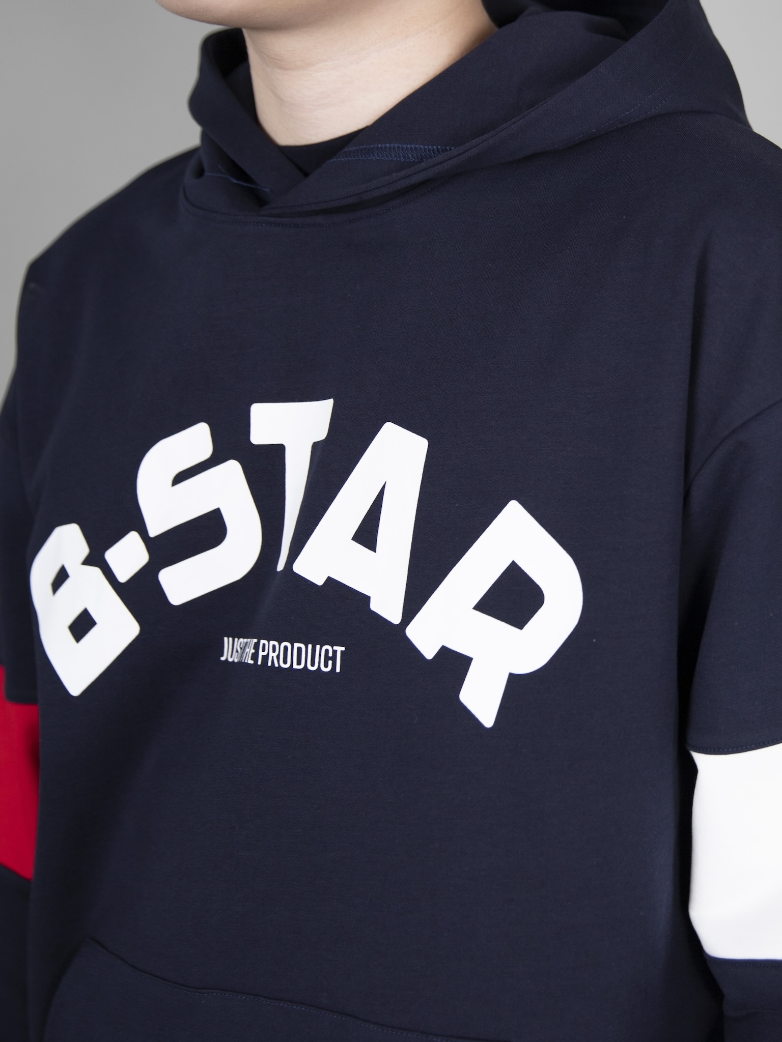 Áo nỉ hoodie màu navy tay phối đỏ trắng_thumbnail_3