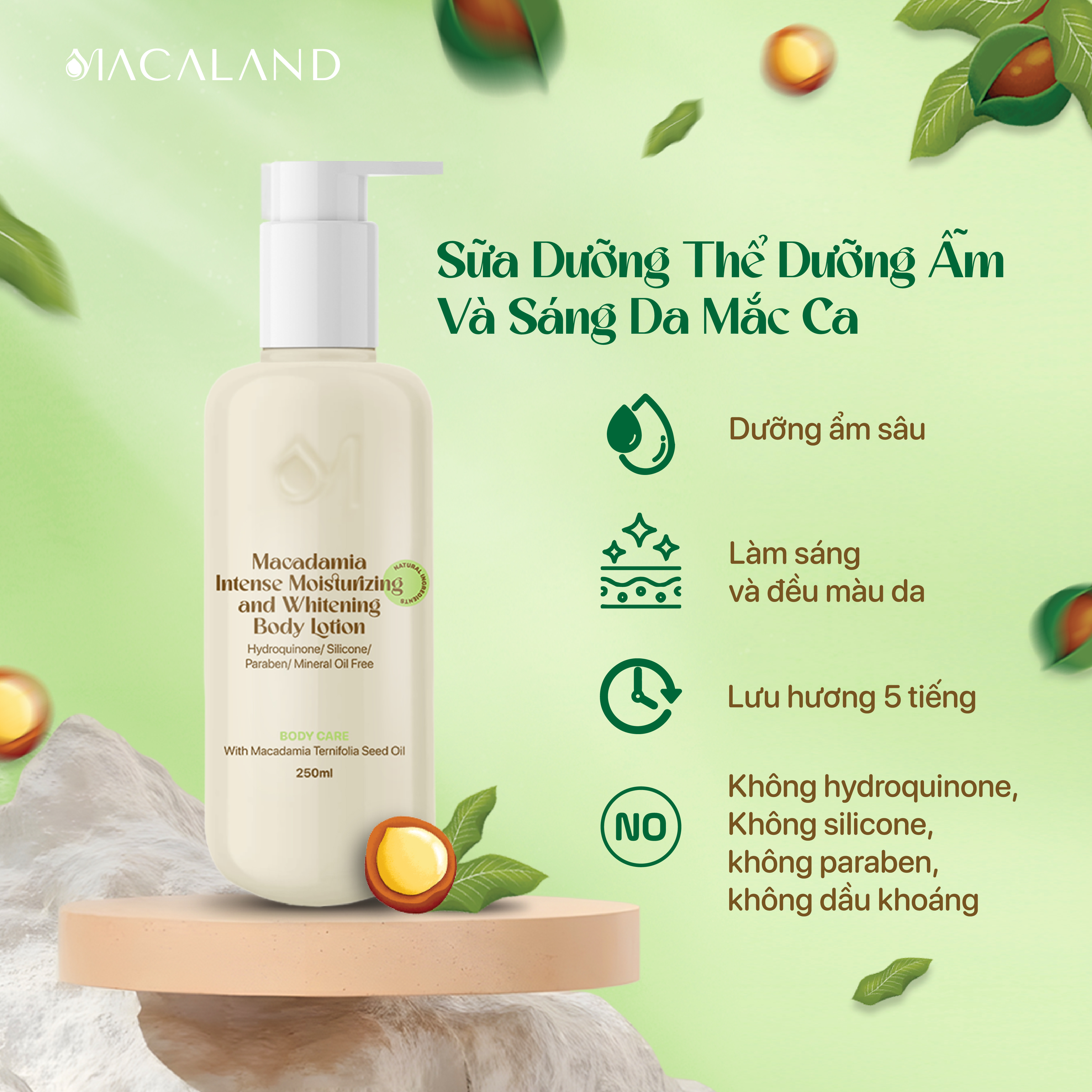 Sữa Dưỡng Thể Body Lotion Mắc Ca MACALAND 250ml Dưỡng Ẩm, Sáng Da, Lưu Hương Thơm Dịu Nhẹ