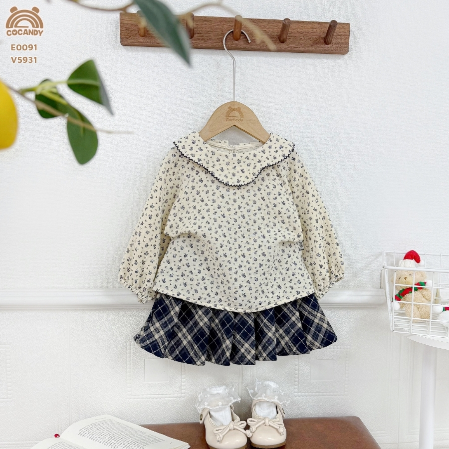 Chân váy kẻ XANH BE phối nơ BE_thumbnail_1