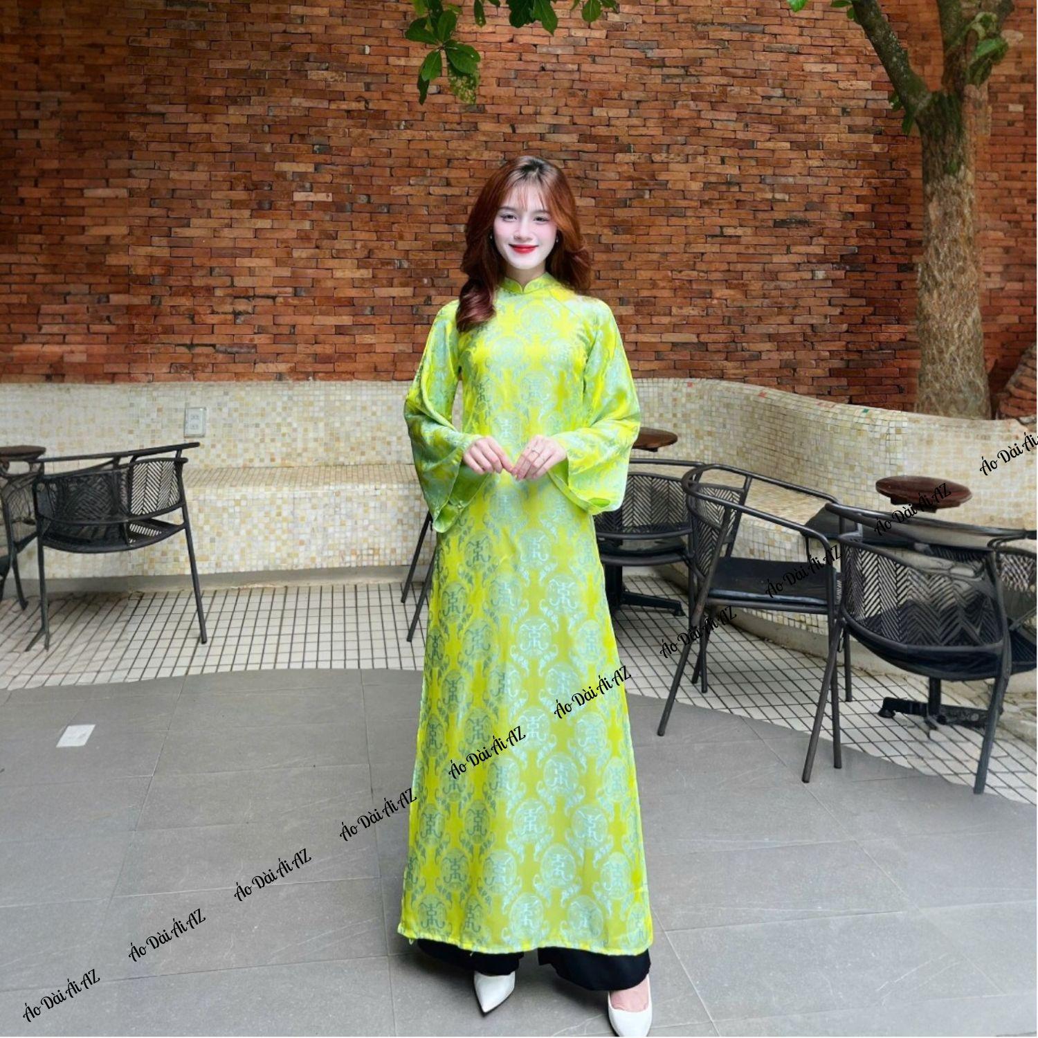 Áo Dài Nữ Cách Tân Dáng Suông Tơ Hoa Tay Dài Giả Cổ Phục Mặc Tết MM04_thumbnail_1