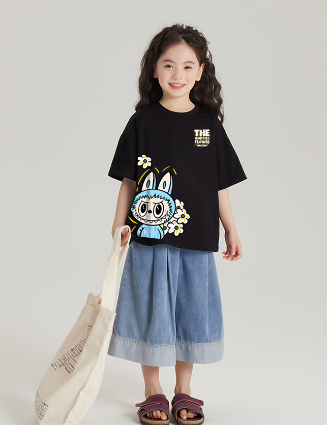 Áo thun bé gái labubu dễ thương nhiều màu sắc AED1465 Miucho Kid vải cotton thoáng mát cổ tròn in graphic_thumbnail_2