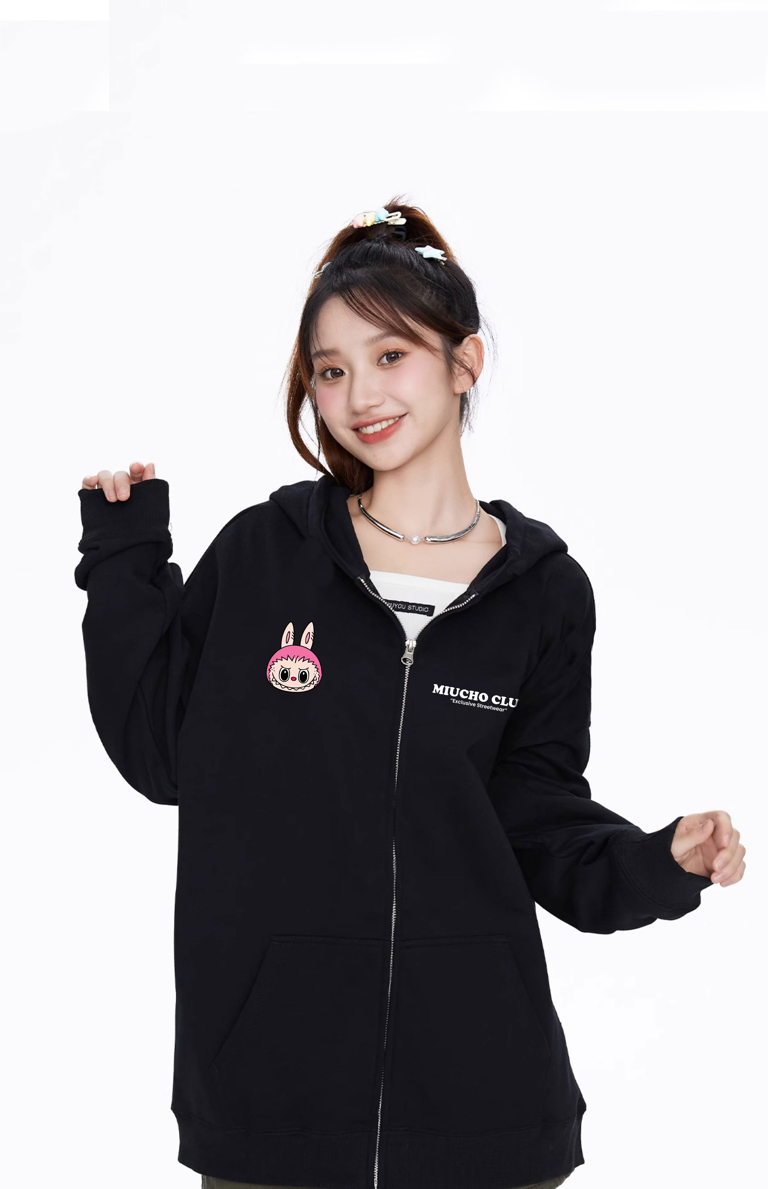 Áo hoodie zip labubu unisex local brand HZD1405 Miucho nỉ chân cua dày dặn in mix_thumbnail_3