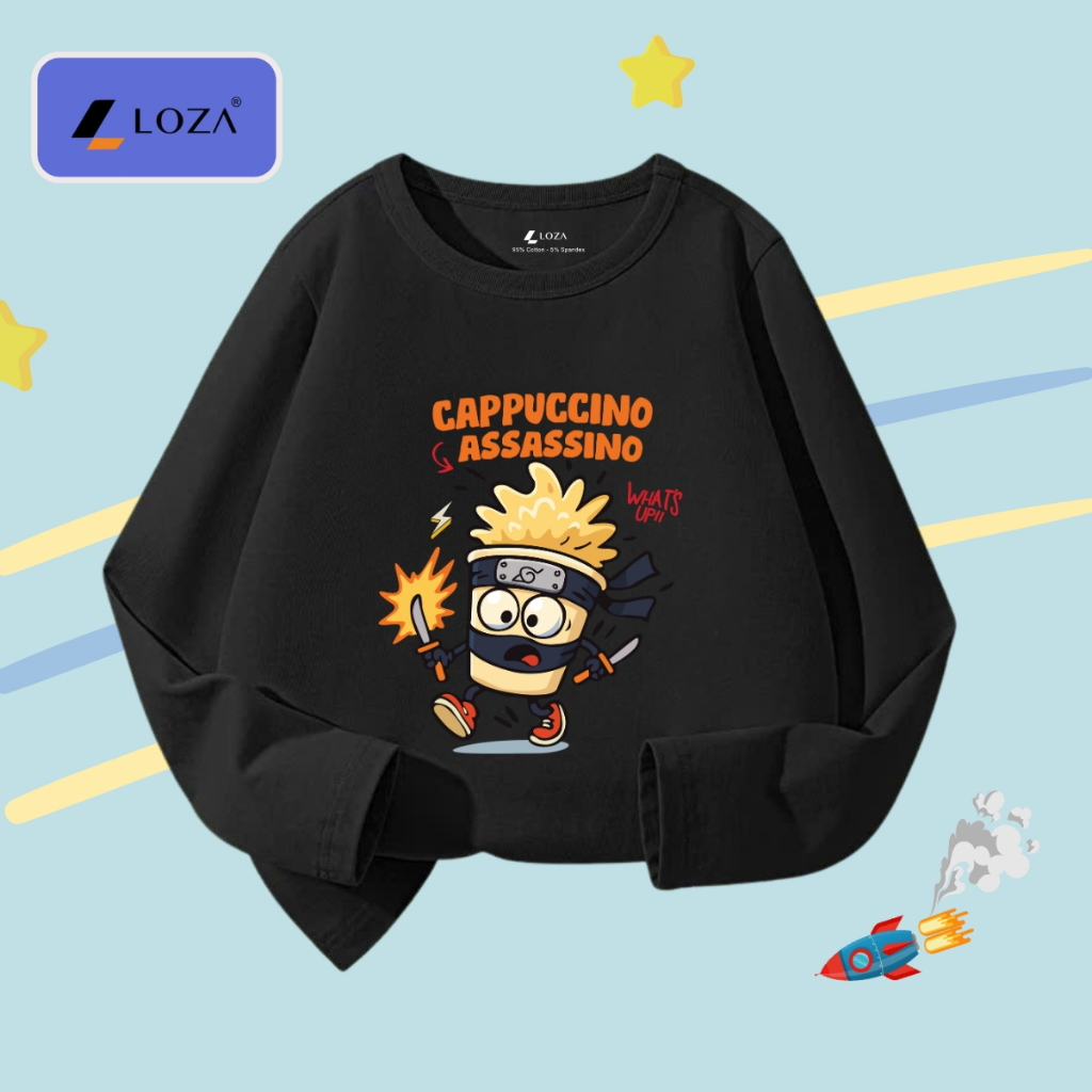 Áo thun dài tay bé trai in Brainrot Cappuccino,Tralalero Tralala - Áo thu đông trẻ em Loza Kids KT004_thumbnail_13