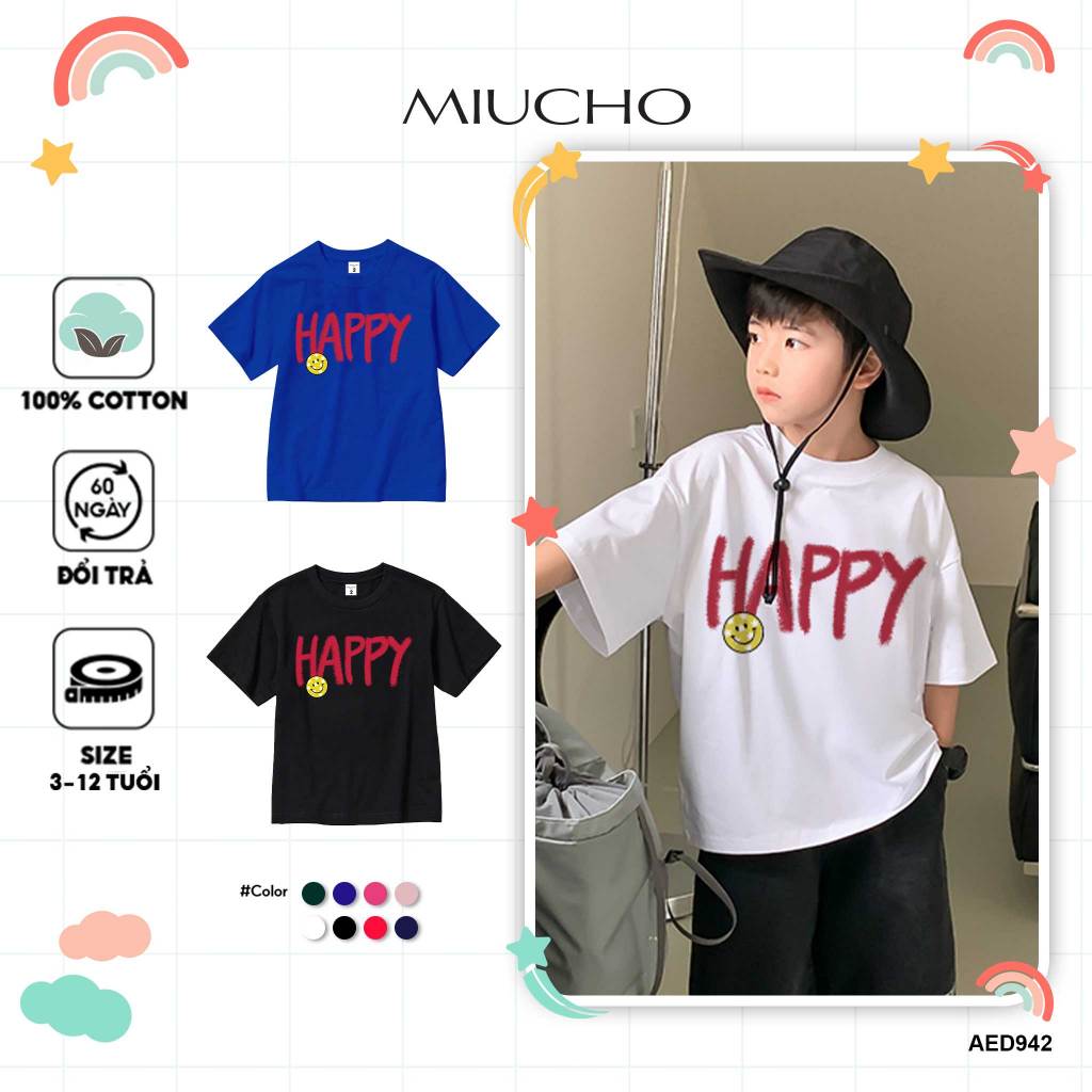 Áo thun cho bé trai bé gái form rộng thoáng mát chất cotton AED942 Miucho Kid in mix