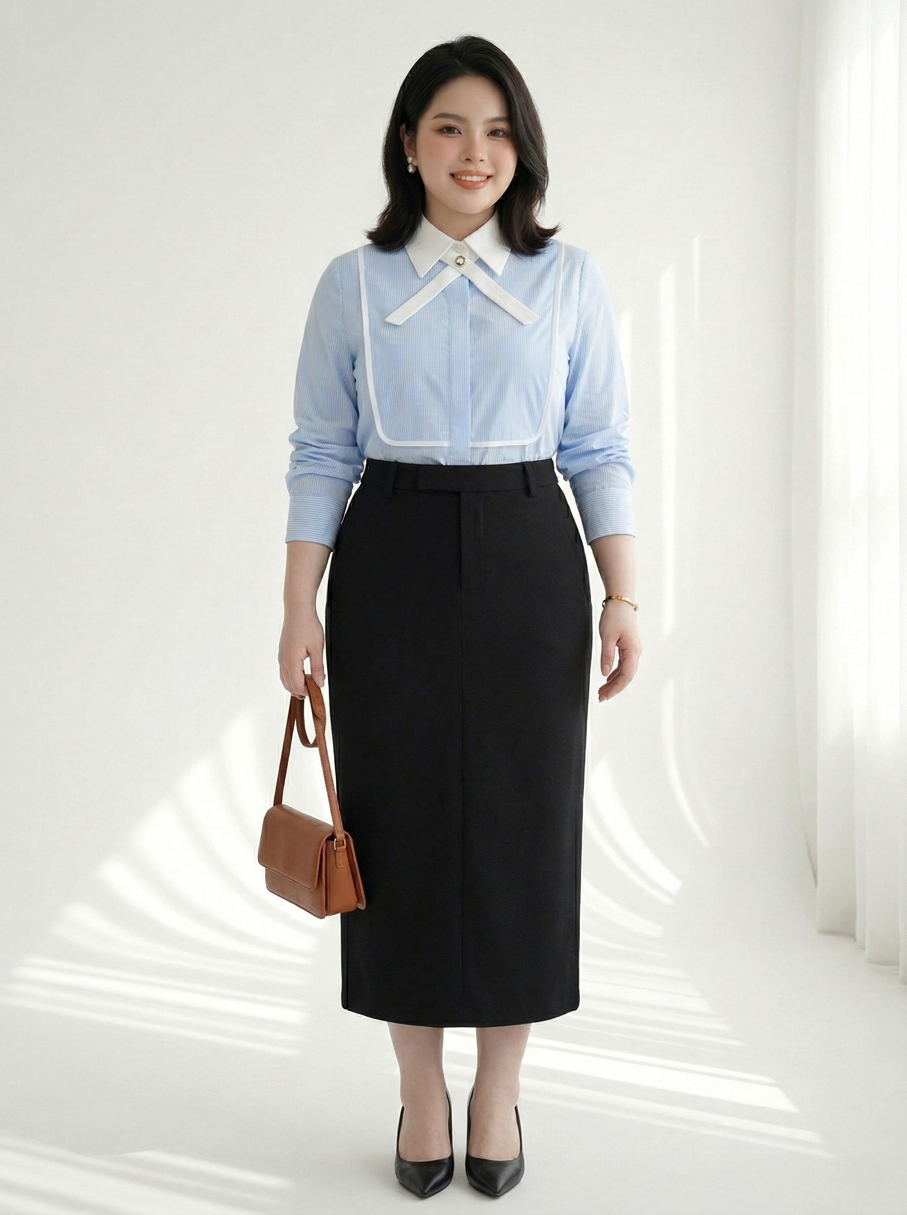 BIGSIZE NỮ - Aó sơ mi sọc tay dài phối viền dành cho nàng béo 55-90kg V-AK097