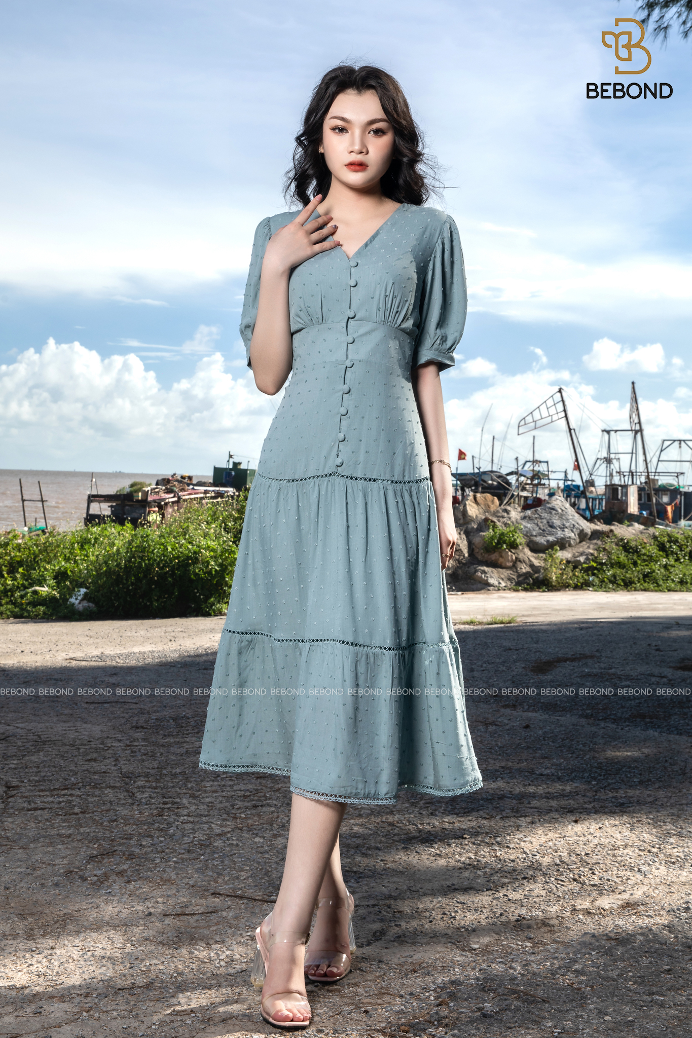 Đầm đũi nảy hạt màu XANH NGỌC FIONA